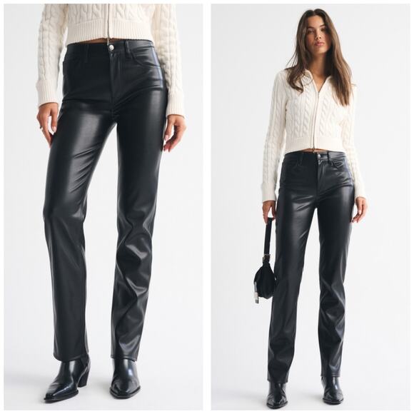 Abercrombie & Fitch Pants - Abercrombie & Fitch High Rise 90s Straight Vegan Leather Pant Size 6/28 Black